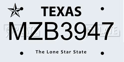 MZB3947 Texas License Plate