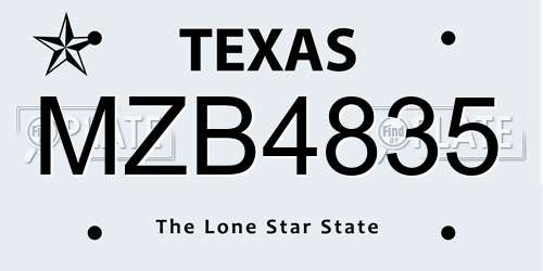 MZB4835 Texas License Plate