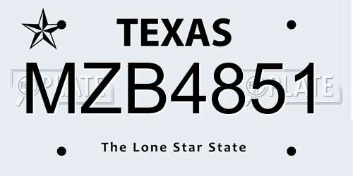 MZB4851 Texas License Plate