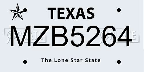 MZB5264 Texas License Plate