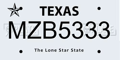 MZB5333 Texas License Plate