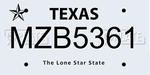 MZB5361 Texas License Plate