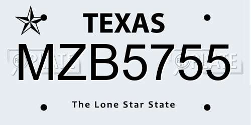 MZB5755 Texas License Plate