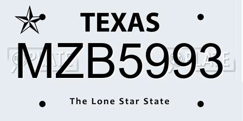 MZB5993 Texas License Plate