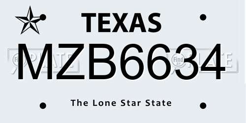 MZB6634 Texas License Plate