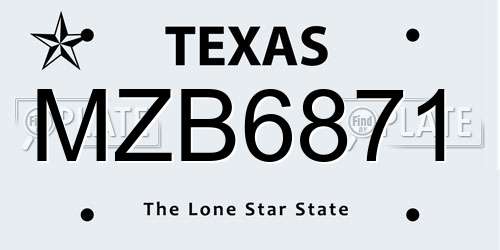 MZB6871 Texas License Plate