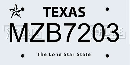 MZB7203 Texas License Plate