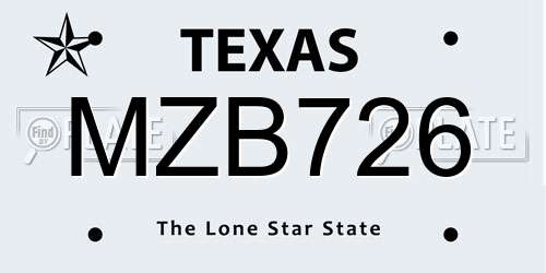 MZB726 Texas License Plate