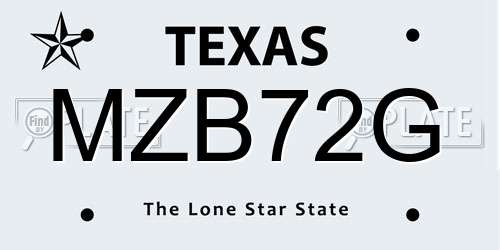 MZB72G Texas License Plate