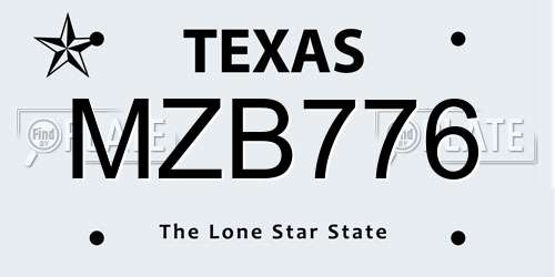 MZB776 Texas License Plate