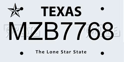 MZB7768 Texas License Plate