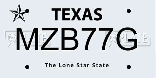 MZB77G Texas License Plate