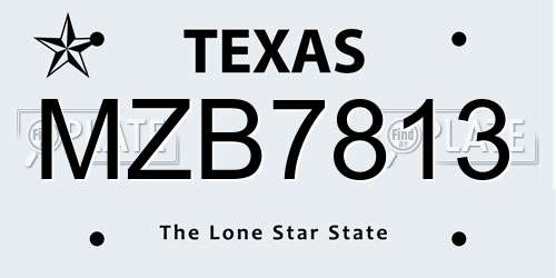 MZB7813 Texas License Plate