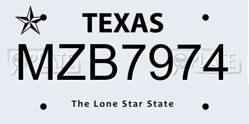 MZB7974 Texas License Plate