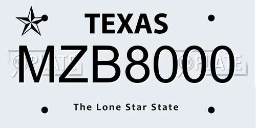 MZB8000 Texas License Plate