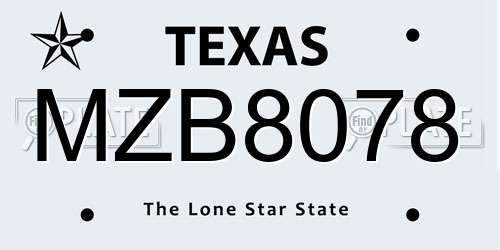 MZB8078 Texas License Plate