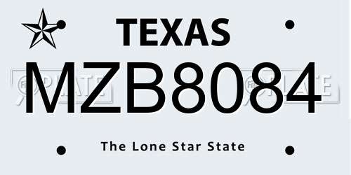 MZB8084 Texas License Plate