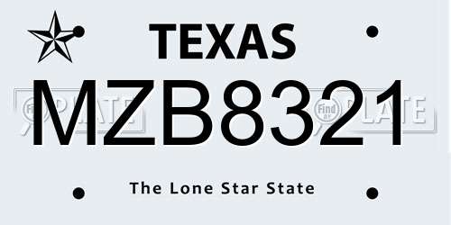 MZB8321 Texas License Plate