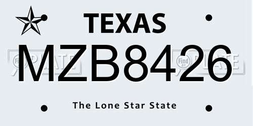 MZB8426 Texas License Plate