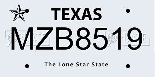 MZB8519 Texas License Plate