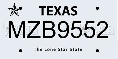 MZB9552 Texas License Plate