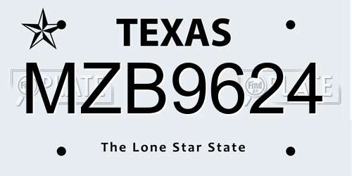 MZB9624 Texas License Plate