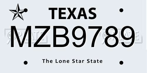 MZB9789 Texas License Plate