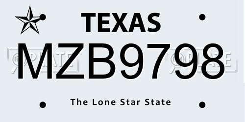 MZB9798 Texas License Plate