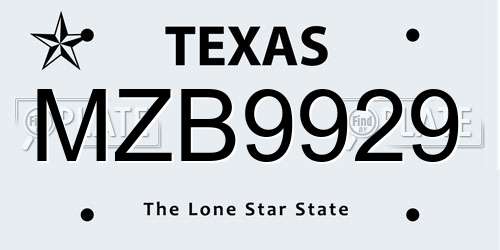 MZB9929 Texas License Plate