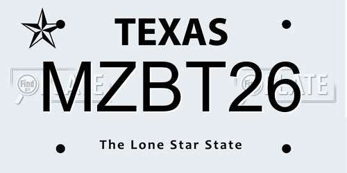 MZBT26 Texas License Plate