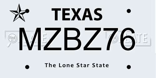MZBZ76 Texas License Plate