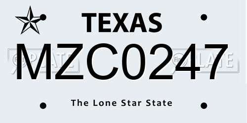 MZC0247 Texas License Plate