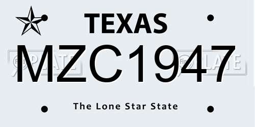 MZC1947 Texas License Plate