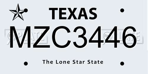 MZC3446 Texas License Plate