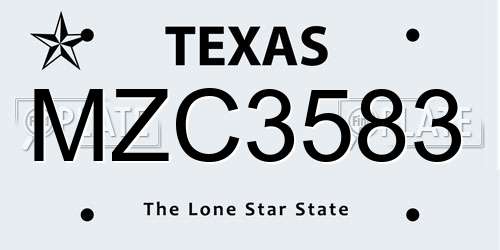 MZC3583 Texas License Plate