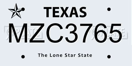MZC3765 Texas License Plate