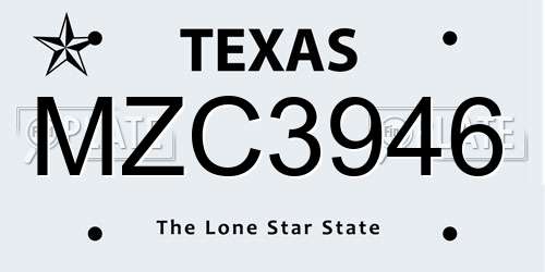 MZC3946 Texas License Plate