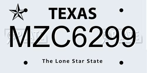MZC6299 Texas License Plate