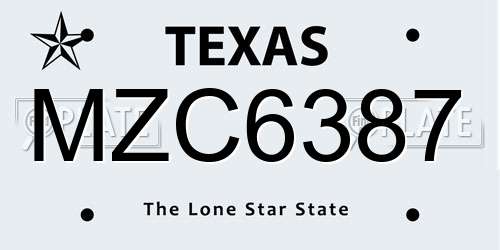 MZC6387 Texas License Plate