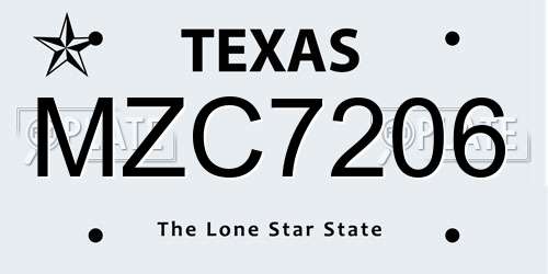 MZC7206 Texas License Plate