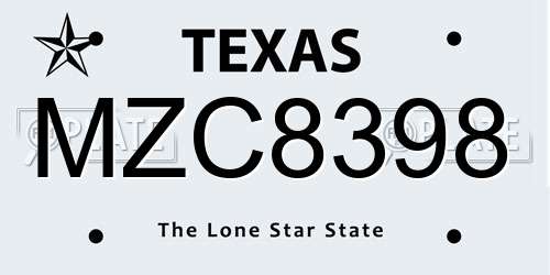 MZC8398 Texas License Plate