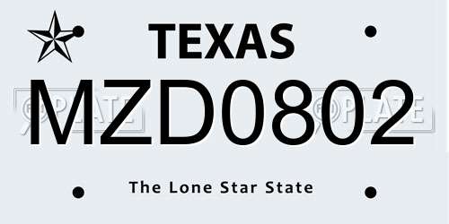 MZD0802 Texas License Plate