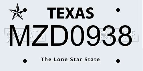 MZD0938 Texas License Plate