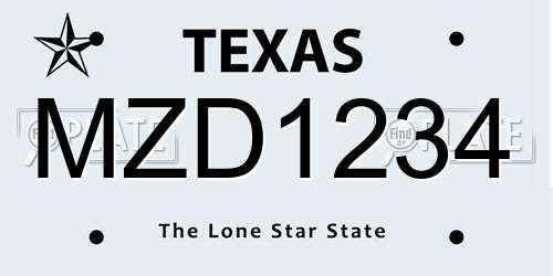 MZD1234 Texas License Plate