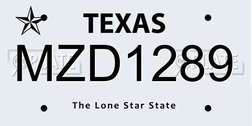 MZD1289 Texas License Plate