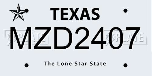 MZD2407 Texas License Plate