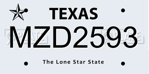 MZD2593 Texas License Plate