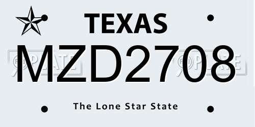 MZD2708 Texas License Plate