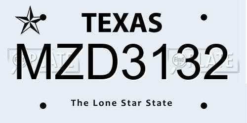 MZD3132 Texas License Plate