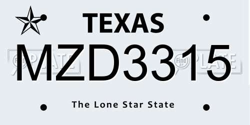 MZD3315 Texas License Plate